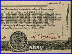 Coca-cola International Corporation Specimen Stock Certificate 1920-30's Rarity