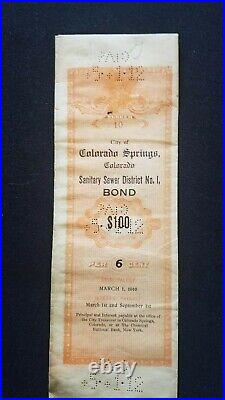 Colorado Springs, Original $100 Bond, issued March, 1911