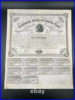 Complete untrimmed 1863 Civil War $500 bond 10 $17 coupons uncut treasury stamp^