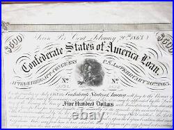 Confederate Civil War Bond 1863 $500 Hand Signed