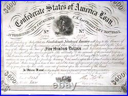 Confederate Civil War Bond 1863 $500 Hand Signed