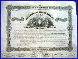 Confederate States of America $ 1000 loan + Coupons Richmond Jan 1863 USA bond