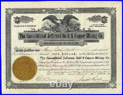 Consolidated Jefferson Gold & Copper Mining Co, Located Salt Lake City, Ut, 1902