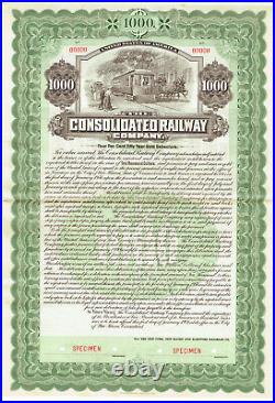 Consolidated Railway Company, New Haven Ct 1.1.1906 $1000 Gold Bond Specimen