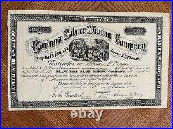 Corinna Silver Mining stock certificate 1882 Extremely RARE SPECIMEN