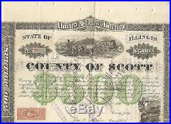 County of Scott, IL in aid of Rockford Rock Island & St. Louis RR $500 Bond 1870