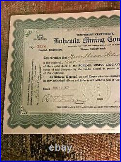 D 1912 Green Bohemia Mining Company Michigan Stock certificate
