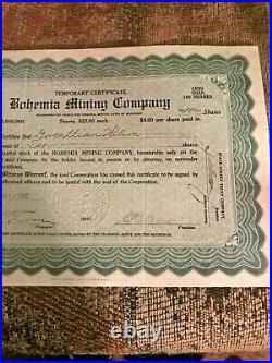 D 1912 Green Bohemia Mining Company Michigan Stock certificate