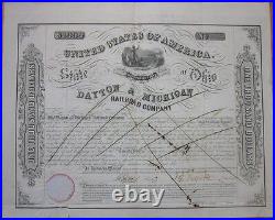 Dayton & Michigan Railroad Company LARGE 1853 Bond Certificate Native American