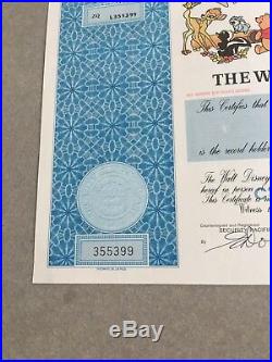 Disney Company Original Stock Certificate Symbol DIS Mickey Disneya