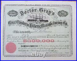 Doctor Gray's Great Eastern Bitters Manufacturing Co.' 1880 Stock Certificate