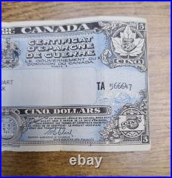 Dominion of Canada War Savings Certificate $5 June 1941 Mosten PO Saskatchewan
