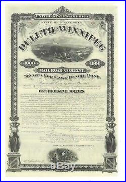 Duluth And Winnipeg Railroad Company. 1881 Second Mortgage Income Bond