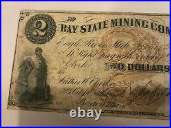 Dx 1866 Bay State Mining Company #2535 Two Dollars Michigan