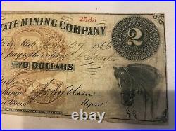 Dx 1866 Bay State Mining Company #2535 Two Dollars Michigan