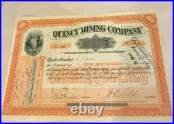 Dx 1907 Quincy Mining Company Stock Certificate Michigan