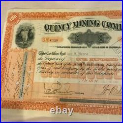 Dx 1907 Quincy Mining Company Stock Certificate Michigan