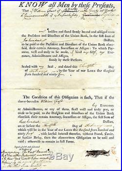 Early Printed Bond To The President & Directors Of The Union Bank Of Boston 1794