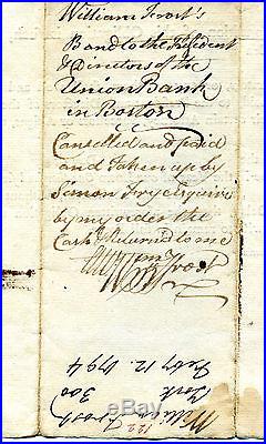 Early Printed Bond To The President & Directors Of The Union Bank Of Boston 1794