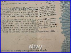 Ecuador 1855 Ecuatorian Provisional Land Warrant 100 Pounds Bond Loan Stock RARE