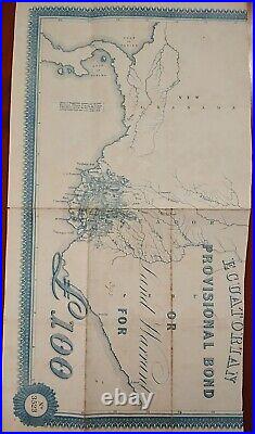 Ecuador 1855 Ecuatorian Provisional Land Warrant 100 Pounds Bond Loan Stock RARE