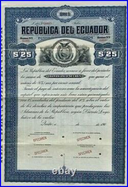 Ecuadorian Blue Navy República del Ecuador, Deuda Externa 1903 SPECIMEN