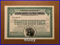 Edison Storage Battery Company Unissued Stock Certificate 1901 Scarce Invention