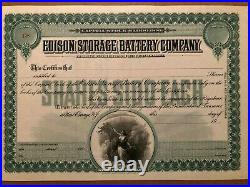Edison Storage Battery Company Unissued Stock Certificate 1901 Scarce Invention