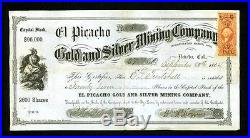 El Picacho Gold & Silver Mining Co 1864 Nevada City California Stock Certificate