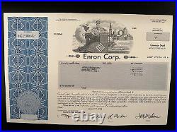 Enron Corp stock certificate Scam Swindle Scandal Bankruptcy Great Wall St. Gift