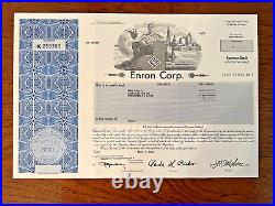 Enron Corp stock certificate Scam Swindle Scandal Bankruptcy Great Wall St. Gift