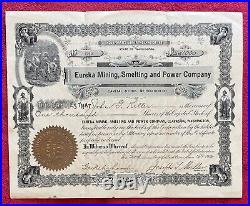 Eureka Mining Smelting & Power Co. 1902 Stock Certificate 1000 Shares