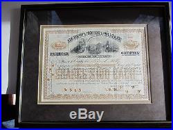 FRAMED 1894 STOCK FOR THE ATCHISON, TOPEKA & SANTA FE RR WITH RARE TRANSFER