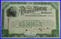 FRANCIS ASHBURY PRATT & AMOS WHITNEY-Signed 1890 P&W Stock Certificate- Aviation