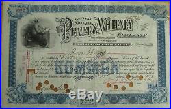 FRANCIS ASHBURY PRATT & AMOS WHITNEY-Signed 1898 P&W Stock Certificate ISSUED