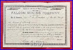 Falcon Mining Company Wyoming Territory 1881 Stock Certificate 20 Shares