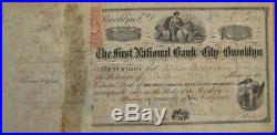 First National Bank, City of Brooklyn, NY 1871 Stock Certificate New York