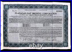 Flanagan-Nay Brewing Corporation 1934 $1000 Mortgage Bond #J16 with6 Coupons Beer