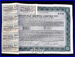 Flanagan-Nay Brewing Corporation 1934 $1000 Mortgage Bond #J16 with6 Coupons Beer