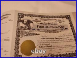 Forest Hills Hunting Club Carlisle PA Shares Stock Certificate Folder 1949