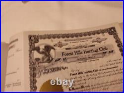 Forest Hills Hunting Club Carlisle PA Shares Stock Certificate Folder 1949