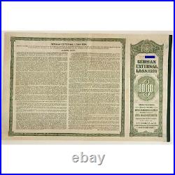 GERMANY 1924 German Loan 7% Gold Bond $1,000 21 coupons REAL ONE Uncancelled