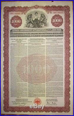 GERMANY 5.5% Young Gold Bond $1000 1930 UNCANCELLED +coup. SCRIPOTRUST certified