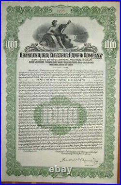 GERMANY Brandenburg Electric Power Gold Bond 1928 +coupons SCRIPOTRUST certified