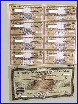 GERMANY German 8-15% Treasury Bond 1,000,000 Marks 1924 with coupons