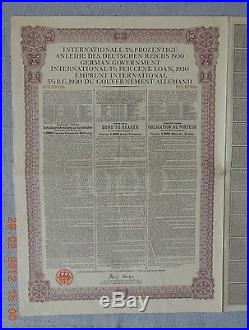 GERMANY Internat government bond 1930 1000 swiss Francs 41 coupons, UNCANCELLED