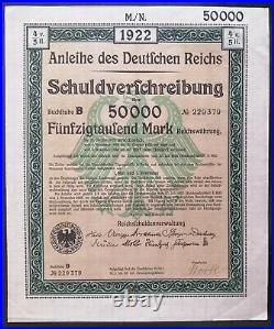 GERMANY Treasury bond 1922 german Reich lot of 5 uncancelled 50.000 Mark loan