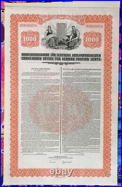 GERMANY bond Conversion Office German Foreign Debt 1936 Loan uncancelled cupons