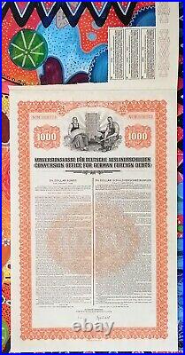 GERMANY bond Conversion Office German Foreign Debt 1936 Loan uncancelled cupons