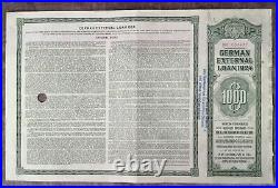 GERMANY bond Dawes German External Loan 1000 $ in gold 1924, no coupons, holed